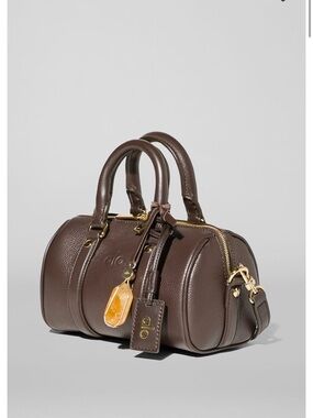 ALO Yoga Brown Pebbled Mini Barrel Bag with Gold Hardware